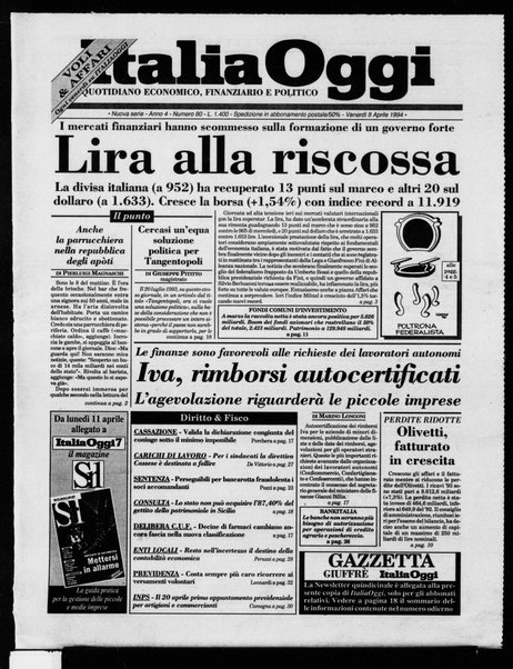 Italia oggi : quotidiano di economia finanza e politica